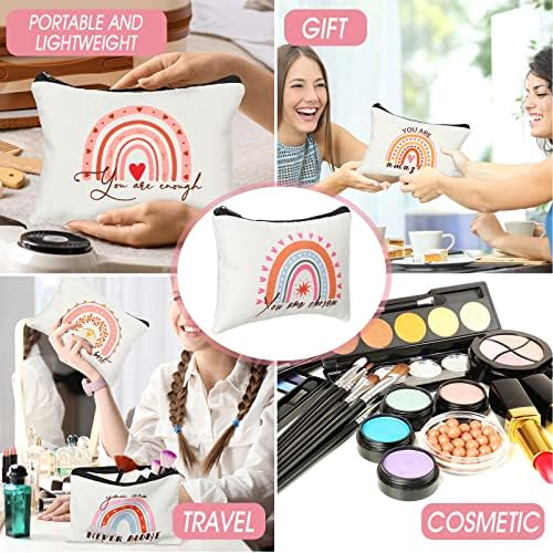 Pinkunn 16 Pcs Canvas Cosmetic Bag Bulk Inspirational Quotes Makeup Bags with Zipper Encouragement Travel Toiletry Pouch Appreciation Gift for Christmas Teacher Birthday Graduation (Rainbow)