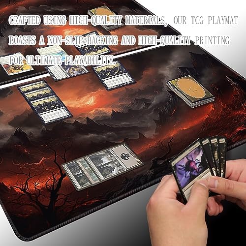 MTG Playmat Size 24x14in Free Storage Bags Non-Slip Backing Printing, Ideal for Card Game Enthusiasts TCG Playmat (No with Zone,Burning Village)