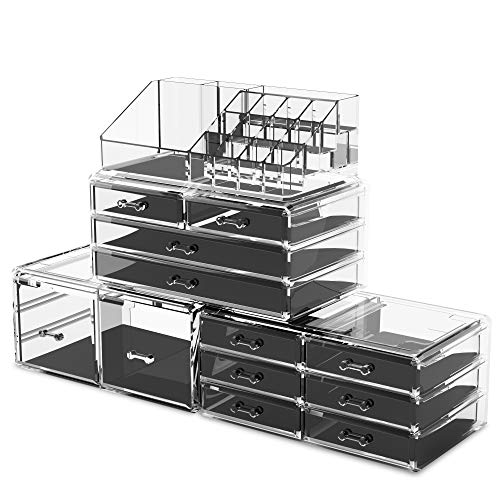 READAEER Makeup Cosmetic Organizer Storage Drawers Display Boxes Case with 12 Drawers(Clear)