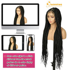 QUEENTAS 40" Lace Front Braided Wigs Box Boho Braids Wig for Black Women Faux Locs Wig with Baby Hair Natural Black Long Pre Braid Dreadlock wig