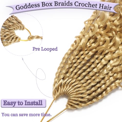 18 Inch Box Braids Crochet Hair Goddess Box Braids Crochet Hair 8 Packs Crochet Hair for Black Women Boho Crochet Braids Crochet Hair for Black Women Crochet Box Braids With Curly Ends（18 Inch,27/613）