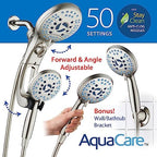 Hotel Spa AquaCare As-Seen-On-TV High Pressure Handheld/Rain 50-mode 3-way Shower Head Combo with Adjustable Arm - Anti-clog Nozzles, Tub & Pet Power Wash, 6 ft. Stainless Steel Hose, Nickel Finish