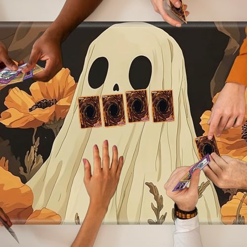 Playmats for Magic: The Gathering MTG Card Game Mat Plus 50 Pcs Card Sleeves, 24 x 14 inch TCG Mat with Stitched Edge for Commander Deck Duskmourn Board Game, White Ghost