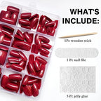 LoveOurHome 240pc Red Press on Nails Medium Square Fake Nails Press ons Square Nail Tips Red Acrylic Nails Christmas Glue on Nails False Artificial Fingernails with Glue Adhesive Tabs Women Girls