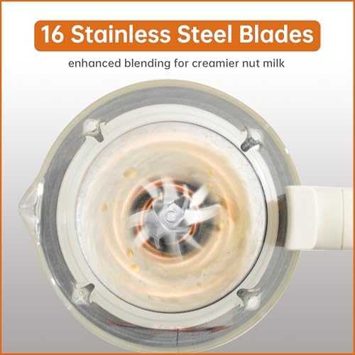 8-in-1 Automatic Soy Milk Maker with Self-Cleaning, 1400ml Large Capacity for Almond, Coconut, Oat Milk, Nut Milk, Juice, 16 Stainless Blades, 24H Delay Timer