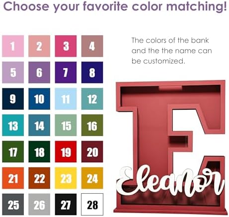 Personalized Name Letter Piggy Bank, 26 Letters Wooden Kids Piggy Bank for Birthday, Custom Large Small Wood Money Box Gift for Boys Girls Christmas