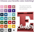 Personalized Name Letter Piggy Bank, 26 Letters Wooden Kids Piggy Bank for Birthday, Custom Large Small Wood Money Box Gift for Boys Girls Christmas