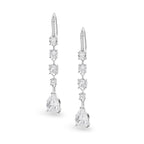 Silver Teardrop CZ Dangle Earrings Long Hook Bride Bridesmaid Wedding