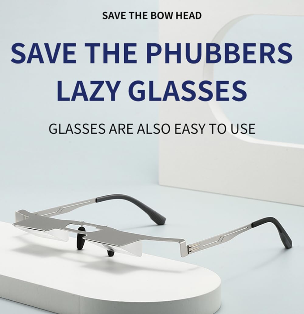 Lazy Glasses Prism Glasses for Watch TV, Read, or Browse Your Phone While Lying Down，New Upgraded Lighter and Clearer Lazy Glasses Spectacles for Lying Down, Reducing Neck and Cervical Strain (Silver)