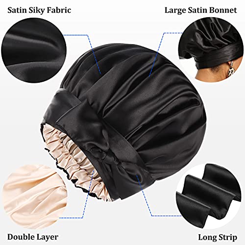 Satin Bonnet for Black Women, Silk Bonnet for Curly Hair Wraps for Sleeping, Satin Scarf for Hair Wrapping at Night