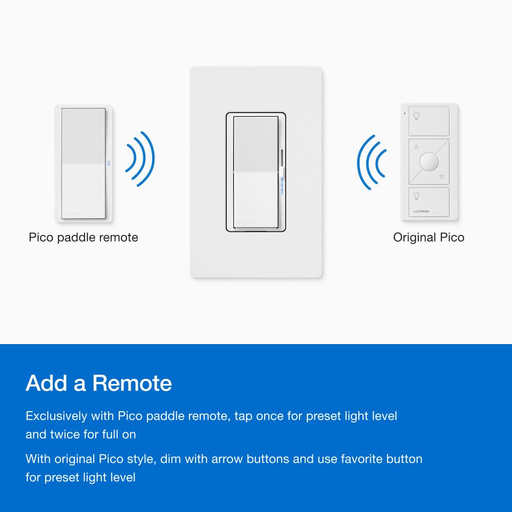 Lutron Diva Smart Dimmer Light Switch for Caseta Lighting (Lutron Smart Hub Required), for LED Lights, 150W, Single-Pole/3-Way, No Neutral, Brown (DVRF-6L-BR)