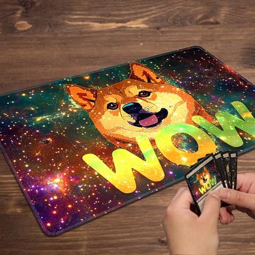 MTG Playmat Magic Card Playmat Game Mat,TCG & CCG Card Games Mat with Free Storage Bags Size 24 x 14 Inches (No with Zones,Wow-Dog)