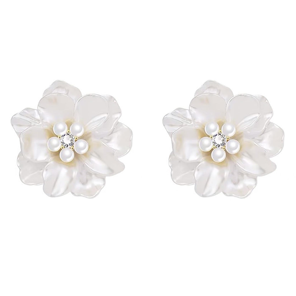 HETICA Camellia Pearl Stud Earrings for Women, White Floral Wedding Gift