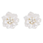 HETICA Camellia Pearl Stud Earrings for Women, White Floral Wedding Gift