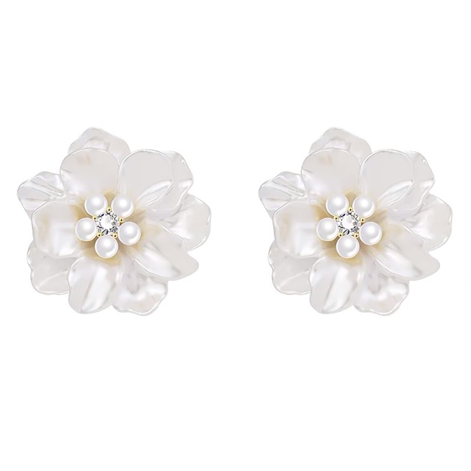 HETICA Camellia Pearl Stud Earrings for Women, White Floral Wedding Gift