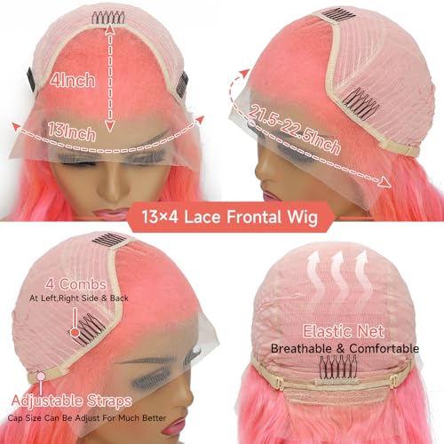 26 Inch Pink Lace Front Wig Human Hair Pre Plucked 13x4 Body Wave Pink Wig Human Hair 200% Density Colored Wigs Human Hair Long Pink Wig with Baby Hair HD Lace Front Wigs Human Hair for Women