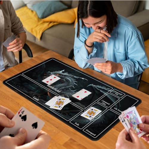 for MTG Game Playmat, for Magic TCG Rubber Play mat,Tabletop Card Playmats with Smooth Surface,Trading Card Inked Game Mat with New Zones,Battle Game,Dragon in Black
