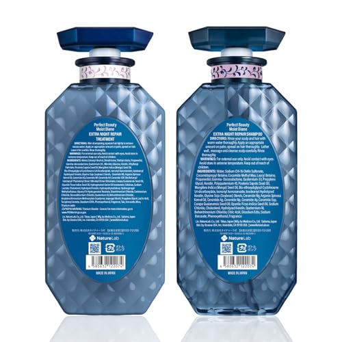 Moist Diane Hair Shampoo and Conditioner Set for Women& Men, Natural Keratin Protein Haircare, Japanese Hydrating Moisturizing Hair& Scalp Hair Care Set, Silicone & Sulfate Free, Extra Night Repair