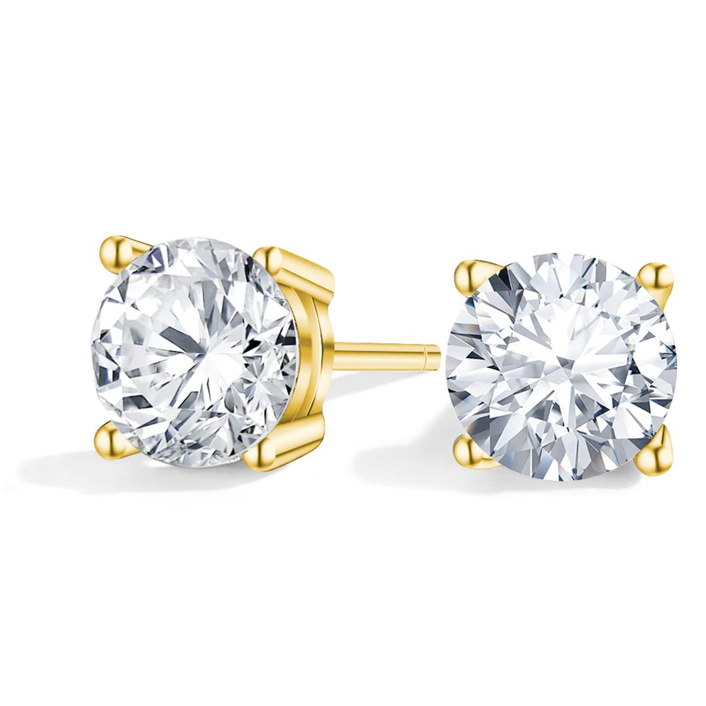 Anbamahong Synthetic Moissanite Earrings Imitation Diamond 925 Sterling Silver Studs for Men Women Jewelry Gifts (1 CTW (Yellow Gold))
