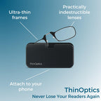 Always With You by ThinOptics Slim Reading Glasses with Case that Sticks to Your Phone - Ultra-Thin Armless Pocket Readers - Lightweight, Durable, Convenient - Black, 1.0x