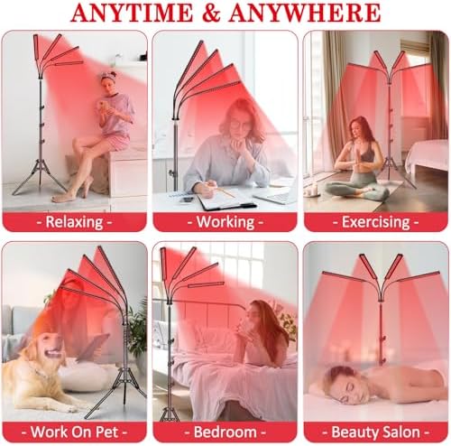 Red Light Therapy with 4 Heads, 3-in-1 Chip Infrared Light Therapy Device, Adjustable Stand, 660nm Red Light and 850nm Near Infrared Light for Face, Body, Pain,Skin, Home Use