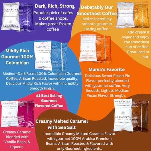 Ground Coffee | Gift Set Sampler Pack Variety Medium, Dark, & Flavored Roast Low Acid Mold Free Pouches | Gourmet Bulk Packets | Highest Rated Individual Premeasured Powder Bags for 12 Cup Drip Maker