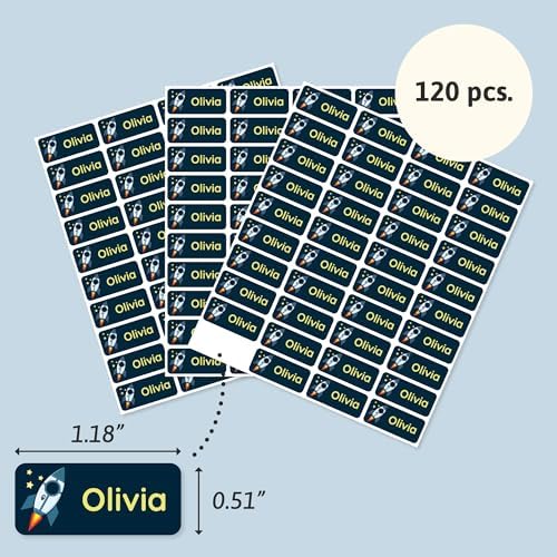 – Personalized Name Labels for Kids (120) – Waterproof & Durable Stickers for Clothing, School & Daycare Items - Space