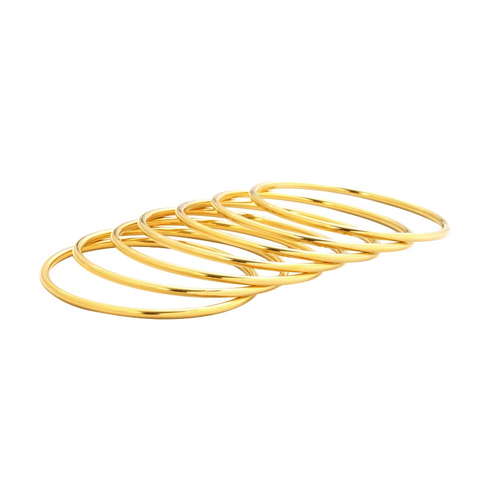 Edforce Stainless Steel Glossy Thin Round Bangle Bracelet Set for Women, Set of 7 (Gold, 7.8)