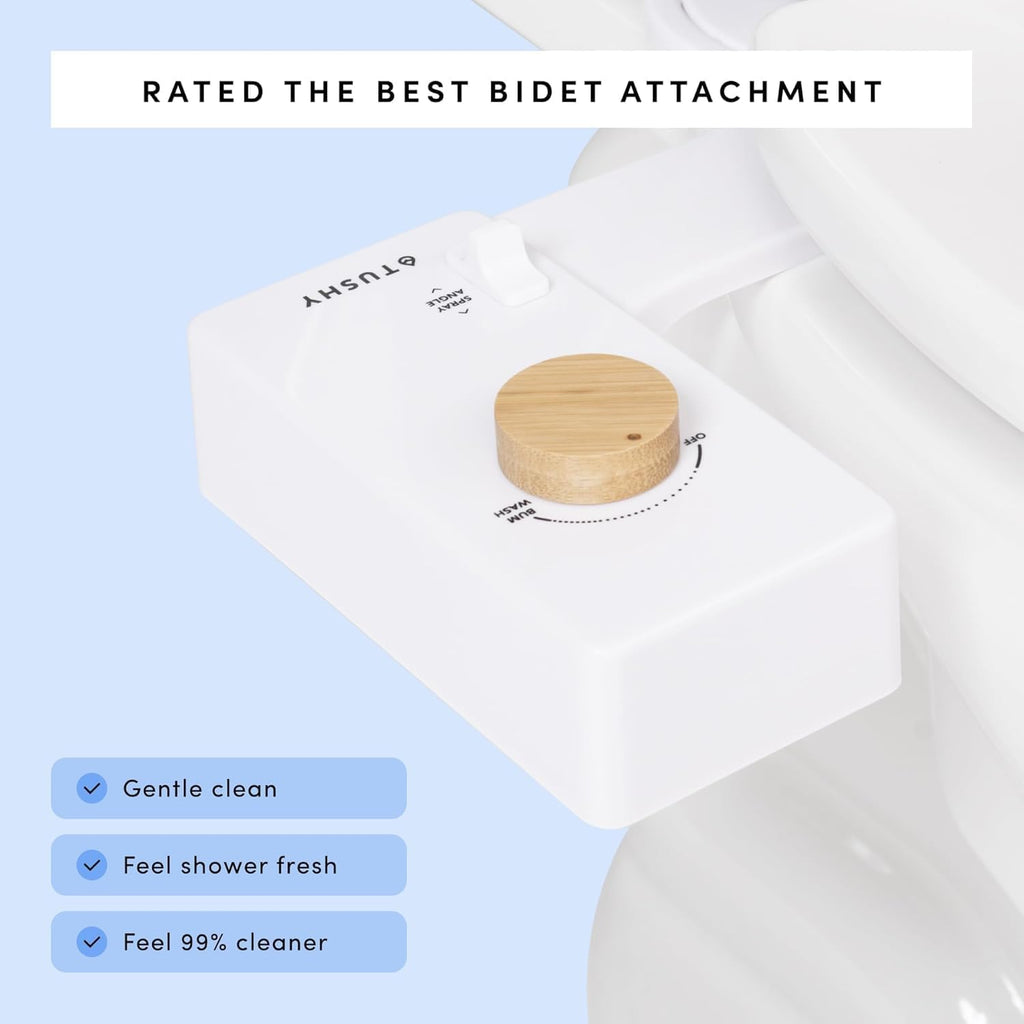 TUSHY Classic 3.0 Bidet Toilet Seat Attachment - a Non-Electric Self Cleaning Water Sprayer with Adjustable Water Pressure Nozzle, Angle Control & Easy Home Installation (White/Matte Black)