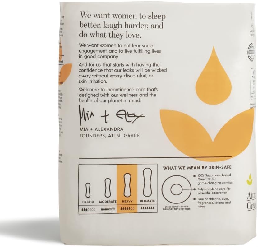 Attn: Grace Heavy Incontinence Pads for WomenWomen 2-Pack (56 Pads Total / 28 per Pack) - High Absorbency for Sensitive Skin - Protection for Heavy Bladder Leakage/Discreet, Breathable, & Plant-Based