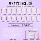 BTArtbox Press On Nails Short - French Tip Press On Nails, Almond Fake Nails White with Nail Glue, Fit Perfectly & Natural Reusable Stick On Nails in 15 Sizes Glue On Nails Kit, White French