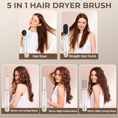 Blow Dryer Brush 5 in 1, Negative Ion Hair Dryer Brush Set Air Styler Curling Wrap Air Curler, Upgrade Hot Air Brush Curling Iron Hair Styling Tools As A Gift for Straight/Curling/Drying/Smoothing