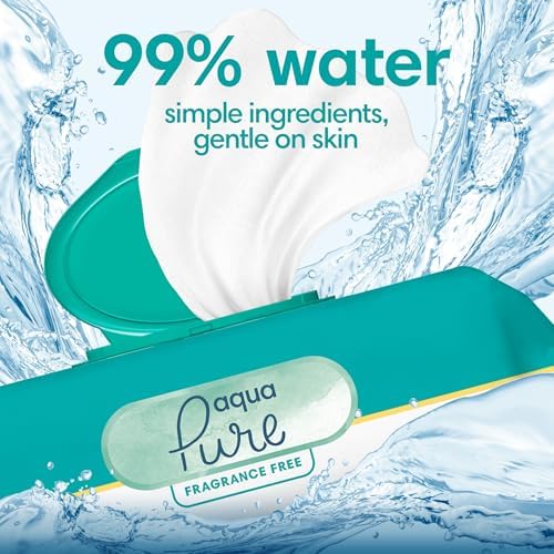 Pampers Baby Wipes Aqua Pure, 99% water-based wipes, Hypoallergenic and Unscented Infant Wipe, 448 Total (8 Flip-Top Packs)