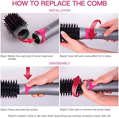 Brightup Blow Dryer Brush & Volumizer with Negative Ionic Technology, Detachable & Interchangeable Brush Head, Hair Dryer Brush for Curling, Smoothing & Styling, Heat Protective Glove Included