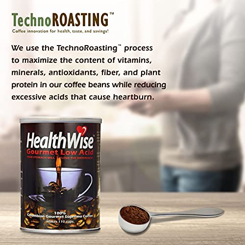 Healthwise Low Acid Ground Coffee, 100% Colombian - Medium Roast, Healthier Coffee for Sensitive Stomachs -12 Ounce Cans (Pack of 5)