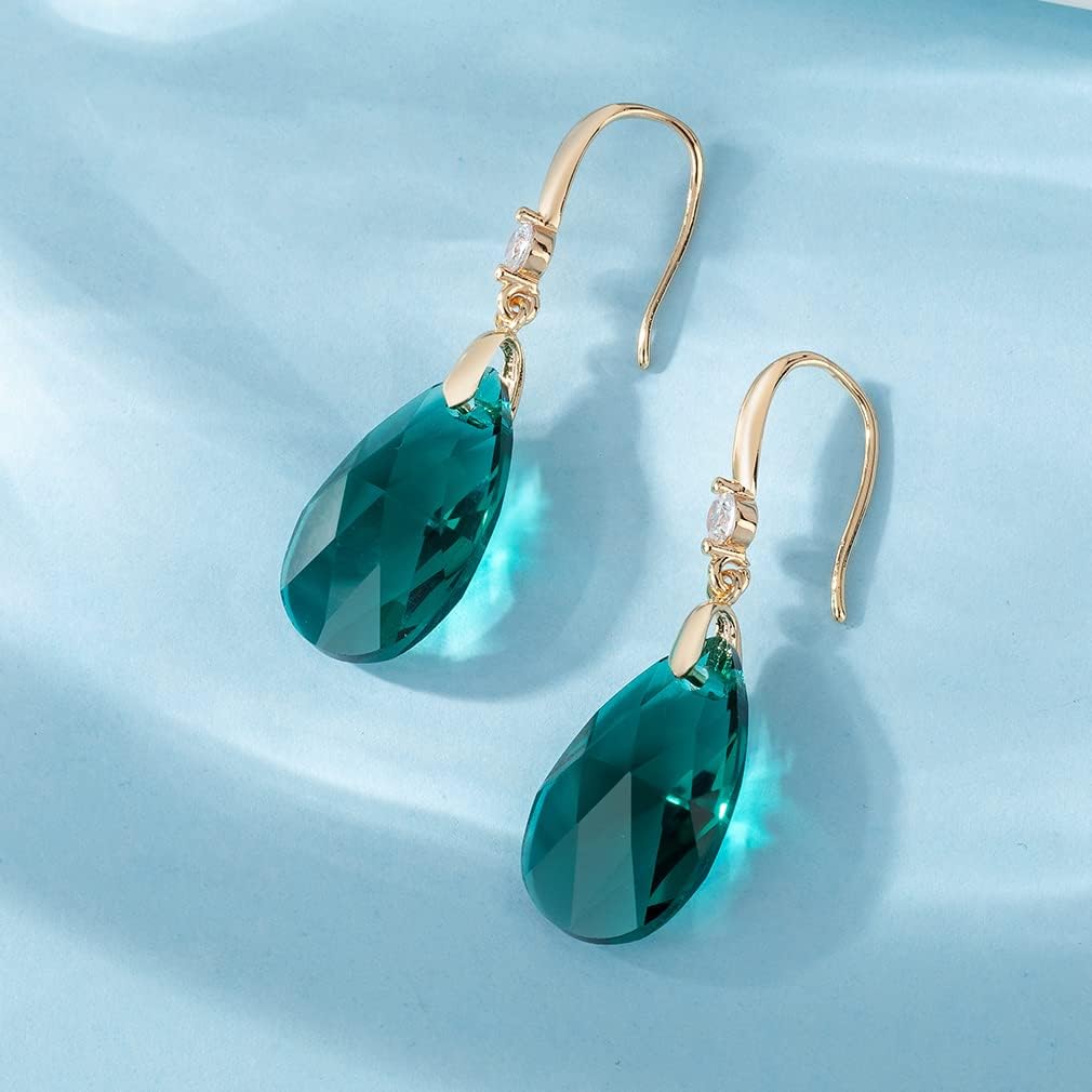EVEVIC Austrian Crystal Teardrop Drop Earrings for Women, French Hook