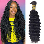 Deep Wave Bulk Hair for Braiding 16A Deep Water Wave Bulk Human Hair for Braiding Brazilian Virgin Curly Human Hair 24 Inch 50g Curly Braiding Hair for Boho Braids Micro Twist