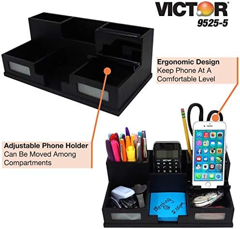 Victor Wood Desk Organizer with Smart Phone Holder, Midnight Black, 9525-5