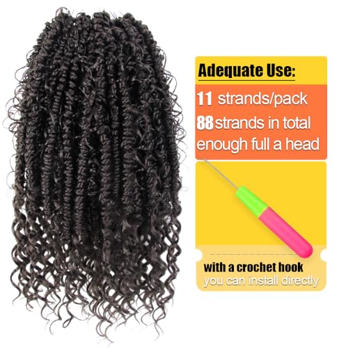 Goddess Passion Twist Hair with Curly End 12 Inch Short Pre-Looped Boho Style Crochet Braids Pre-twisted (8 Packs, 4#, Brown)