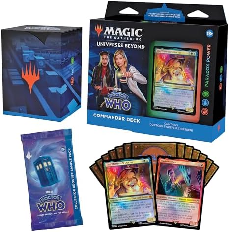Magic The Gathering Doctor Who Commander Deck – Paradox Power (100-Card Deck, 2-Card Collector Booster Sample Pack + Accessories)