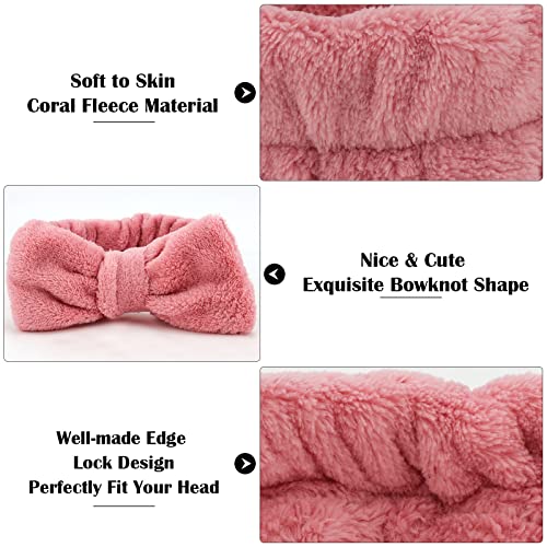 Ondder Spa Headband for Washing Face 8 Pack Dark Pink Skincare Headbands for Women Girls Terry Cloth Cute Bow Head Bands