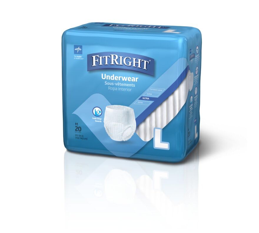 FitRight Ultra Adult Incontinence Underwear, Heavy Absorbency, Large, 40 - 56, 4 Packs of 20 (80 Total)
