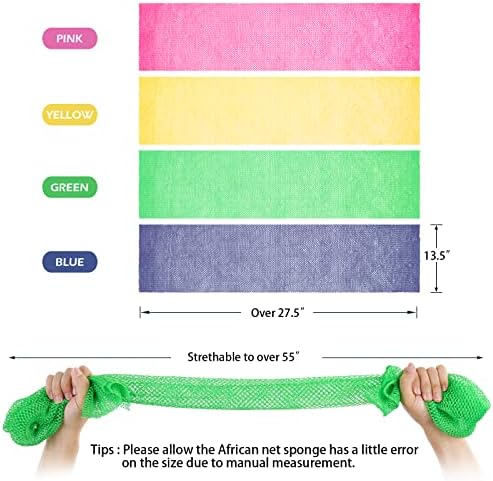 3 Pieces African Net Sponge, African Exfoliating Net Rip-Resistant Loofah Exfoliating, Body Back Scrubber for Shower, Long Nylon Exfoliating Back Washcloth Towel for All Skin Daily Use