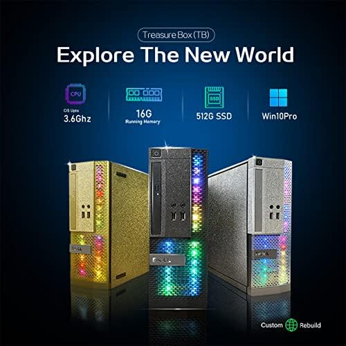 Dell PC Black Treasure Box RGB Desktop Quad Core I5 up to 3.6G, 16G, 512G SSD, WiFi, BT, RGB Keyboard & Mouse, DVD, New 22" 1080P FHD LED, RGB Sound Bar, Webcam, Win 10 Pro(Renewed)