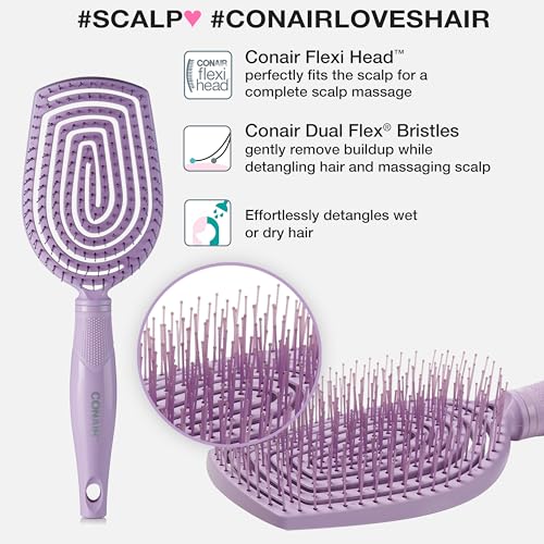 Conair Scalp Care Detangling Flexi Head Paddle Hairbrush - Massager for Curly Hair