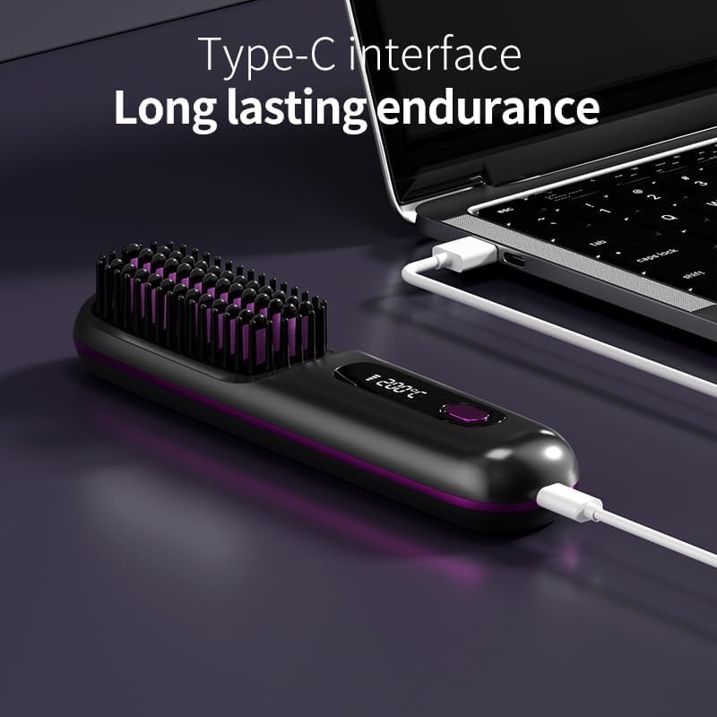 Go Brush Pro Hair Straightener & Curler 2-in-1 – Cordless Comb with Negative Ion, 4000mAh Fast Heating & Portable Travel Design, Rechargeable Brush for Straightening and Curling (1Pcs)