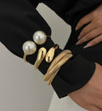 Chunky Gold Bangle Bracelets for Women, Dainty 14k Gold Plated Big Pearl Bangles Set, Trendy Statement Cuff Bracelet Stack Fashion Jewelry Gifts Summer Vacation Outfits