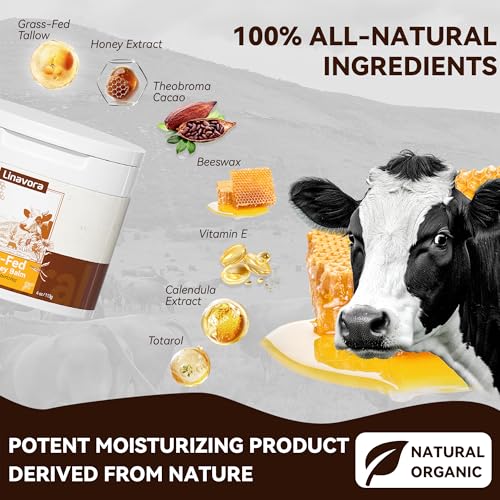 Tallow and Honey Balm – Natural Moisturizer with Grass-Fed Beef Tallow for Skin, Honey, Vitamin E – Unscented, 4oz – Ideal for Face & Body Care