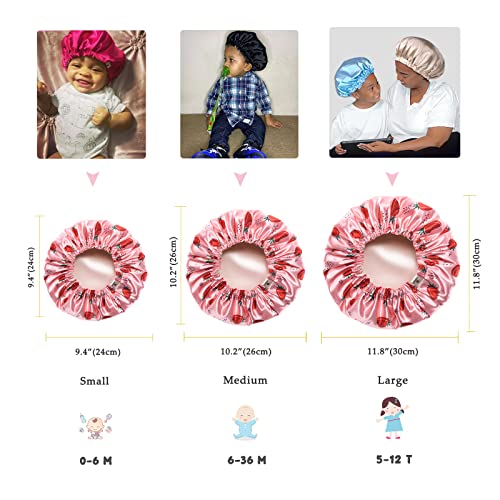 YANIBEST Baby Satin Bonnet Sleep Cap - Double Layer Reversible Adjustable Silky Satin Cap for Infant Toddler(6-36Months,Strawberry)