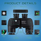 Waterproof Military 7x50 Marine Binoculars,Hooway Binoculars with w/Internal Rangefinder & Compass for Navigation,Boating(Black)